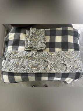 2 Grey and Gold Paisley Valances 74”